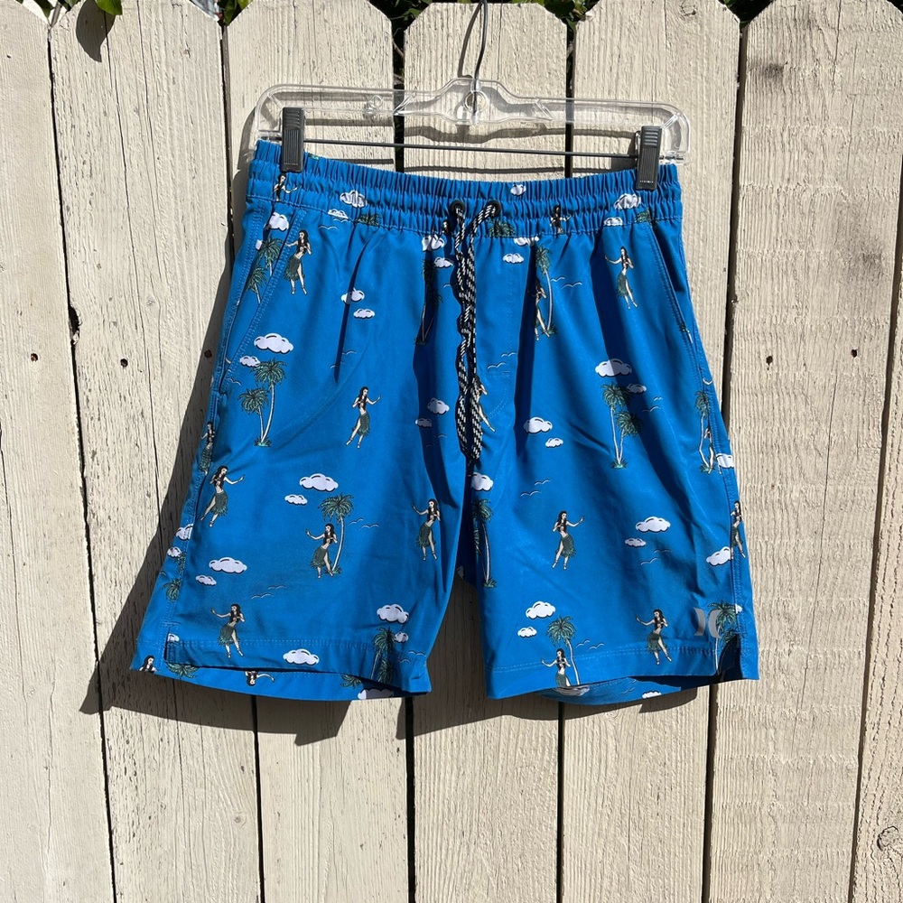 Blue Men's Swim Shorts with Surfer Print